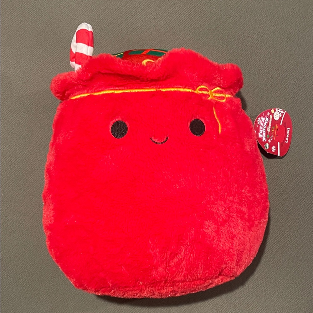 Fuzz a Mallow Red Plush Holiday Ornament , her name is Lowell
